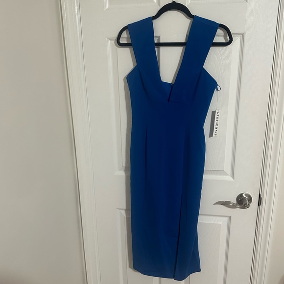 JAY GODFREY: Ocean Blue Lloyd Deep V Midi Dress - Picture 9 of 11